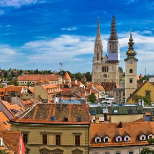 Zagreb cityscape panoramic view of old town center, Croatia