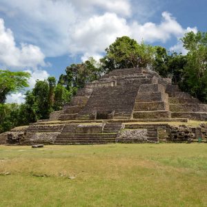Jaguar Temple at Lamanai Archaeological Reserve, Orange Walk, Belize, Central America.